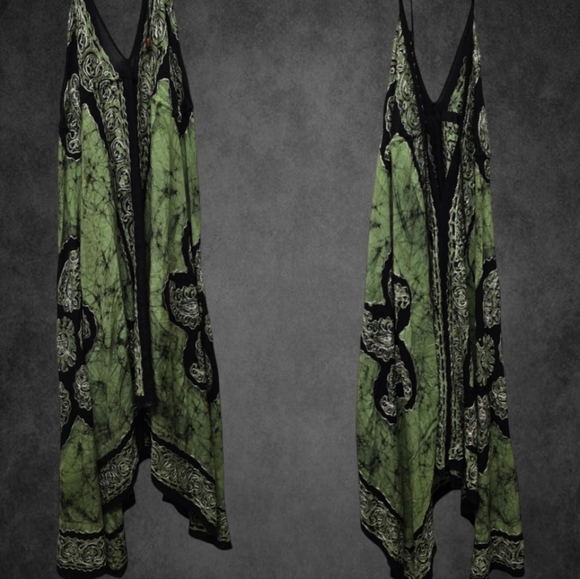 Embroidered Green and Black V Neck Halter Bohemian Dress - Picture 1 of 6